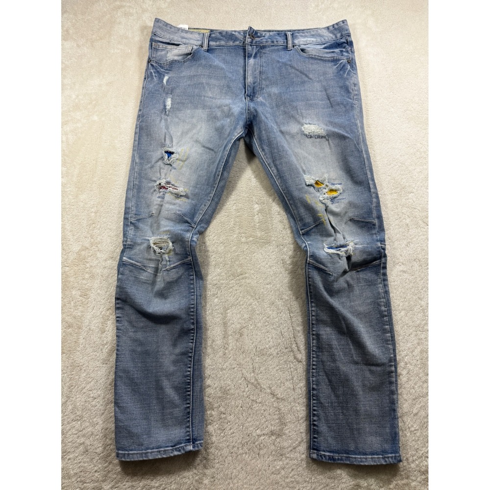 Smoke‎ Rise Mens Distressed Moto Biker Blue Denim Jeans 40/32 Meas: 40x31.5